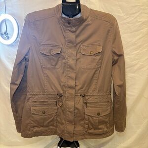 LL BEAN Jacket Women Brown Freeport Field Utility Military Cargo Fur Lined M